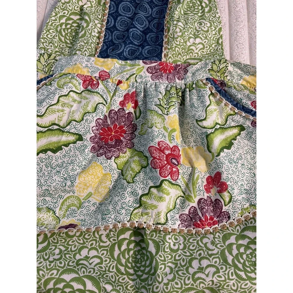 Anthropologie Mixed Floral Patchwork Cotton Halter Apron Blue Green Pink boho